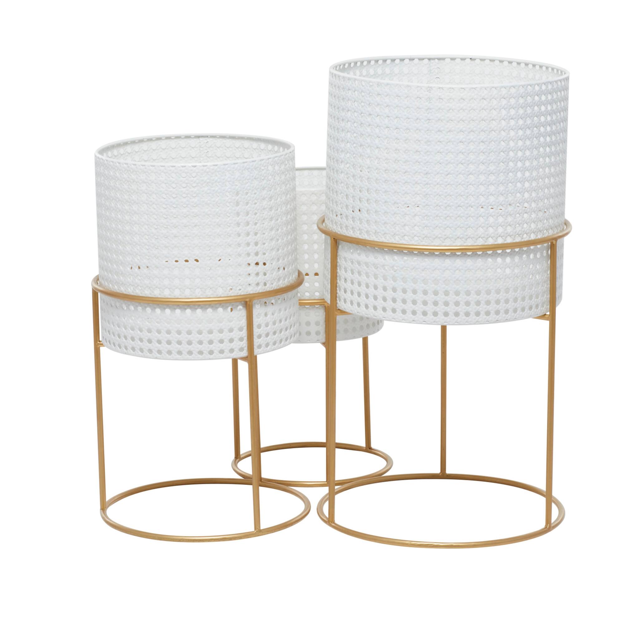 Set of 3 White Iron Contemporary Planter, 23" x 19" x 16"